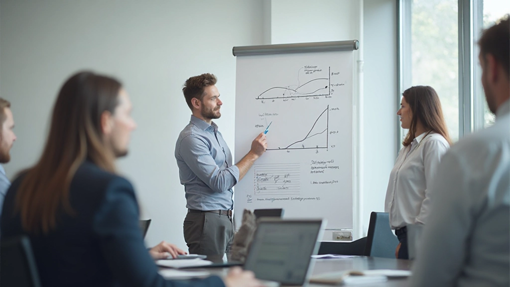 Person schrijft voortgangsgegevens op whiteboard terwijl team toekijkt
