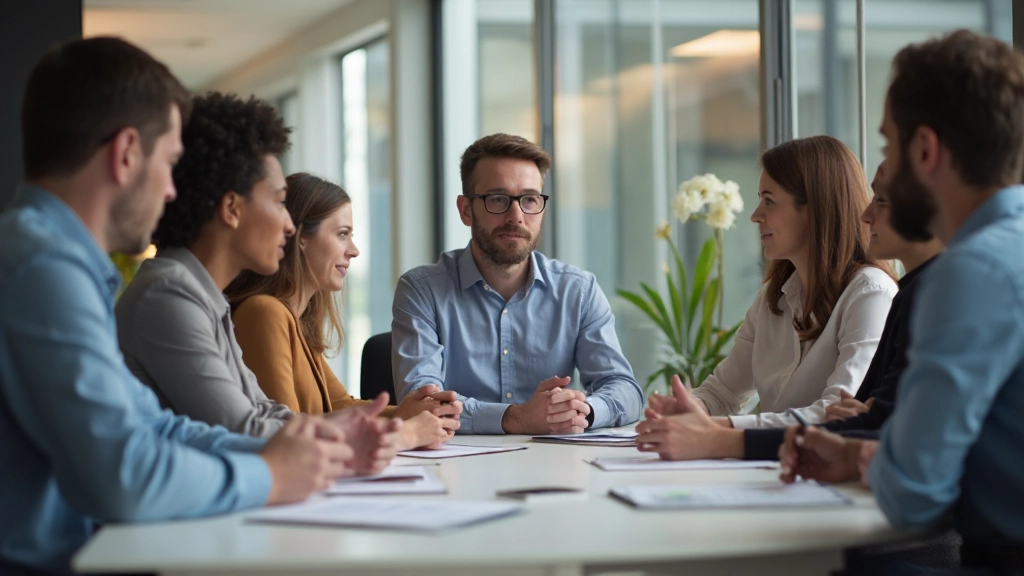 Team vergadering waarin medewerkers hun ideeën delen in een open en vertrouwensvol klimaat